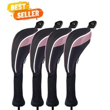 Long Neck Design - 4 Pack Golf Hybrid Club Head Covers with Easy Slide Dial Tags