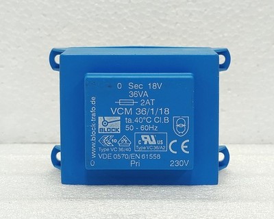 BLOCK VCM 36/1/18 Vergossener Platinen-Netztrafo 36VA 230V/18V Neu Ohne Box