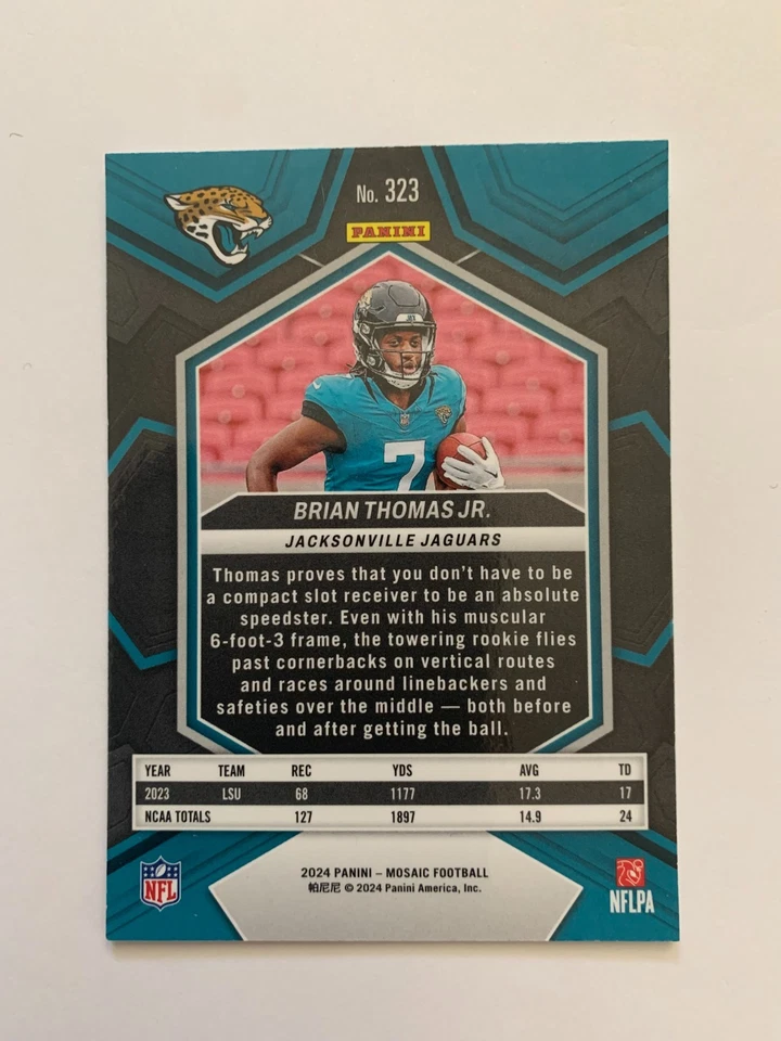 Brian Thomas Jr. Rookie base 2024 Panini Mosaic Jaguars RC #323 - Image 2 of 2