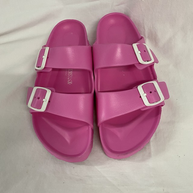 neon pink birkenstock sandals