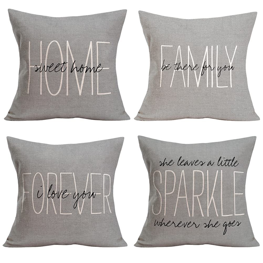 Home Sweet Home Throw Pillow Cover Set of 4 18x18 Inch Warm Inspirational Quo...