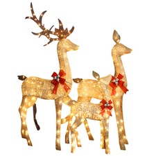 Famiglia di 3 Renne Natalizie con 360 Luci LED Bianco Caldo Decorazione per Giar