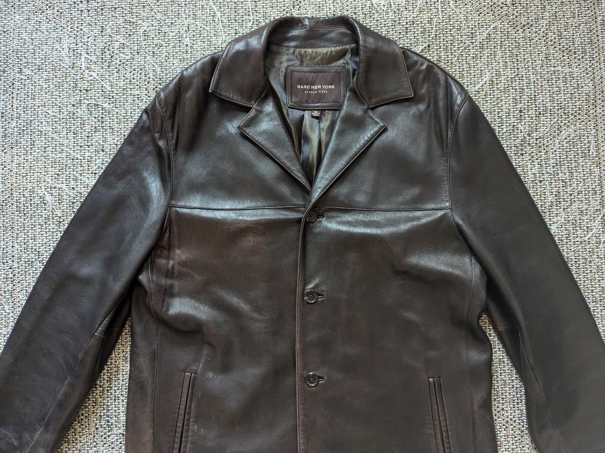 vintage 1990s leather LAMBSKIN car coat XL brown 48 marc new vintage 1990s leather LAMBSKIN car coat XL brown 48 marc new