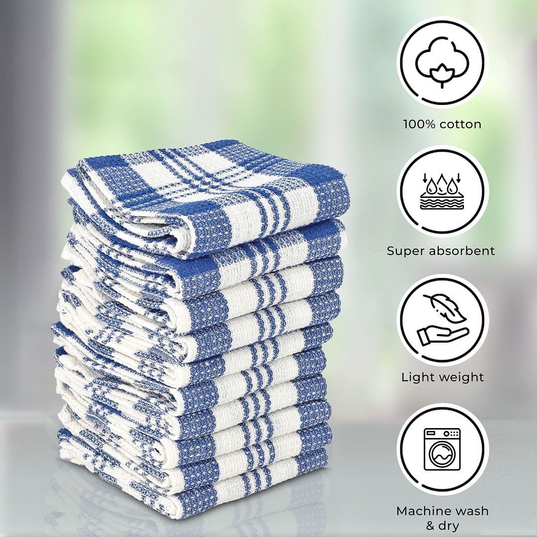 Set of 24 Blue Checkered Kitchen Towels Dish Cloths 100% Cotton Washable  12x12