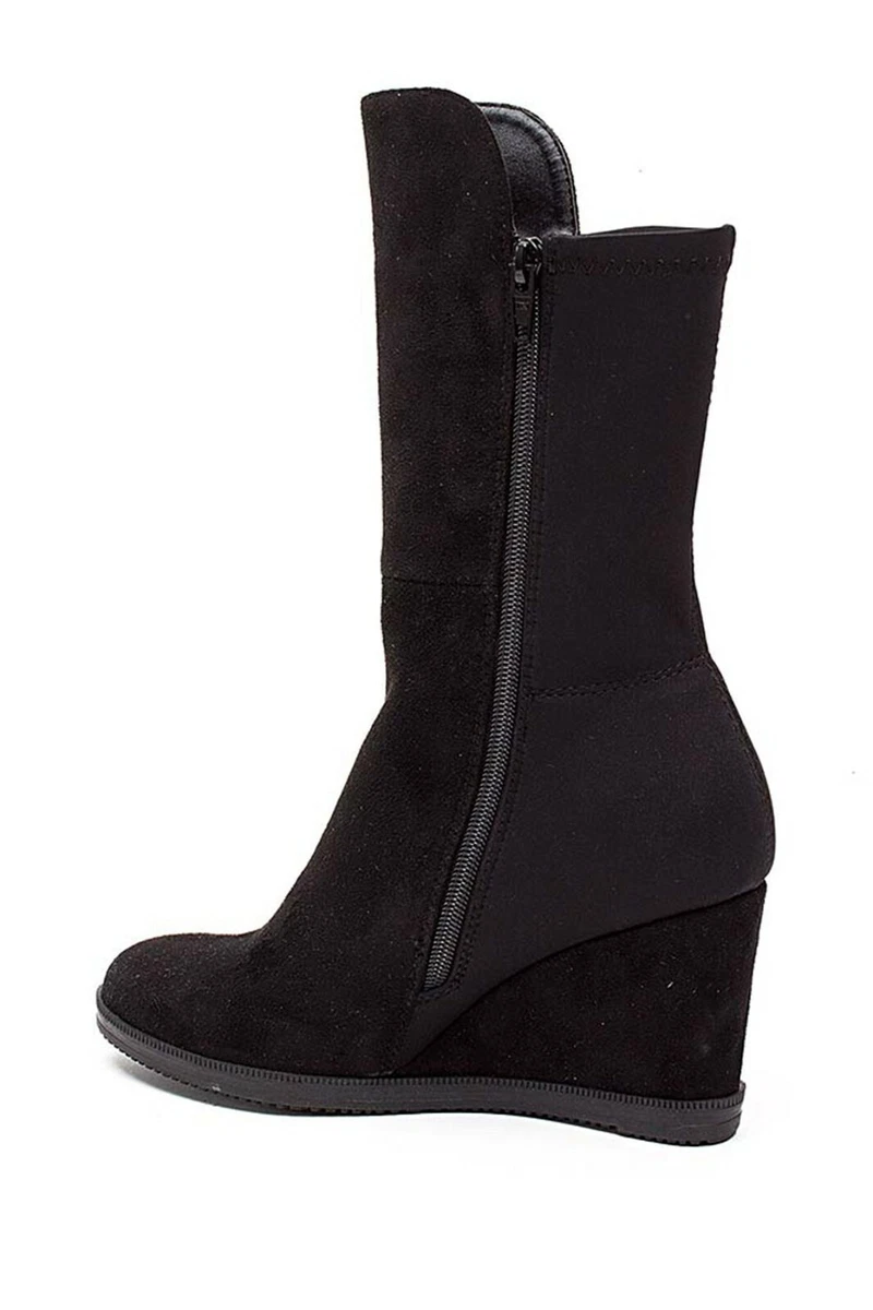 New French Blu Size 8 Mandy Black Suede Wedge Boots Booties