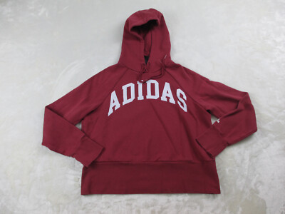 Adidas Sweater Womens Extra Small Red Spell Out Cropped Hoodie
