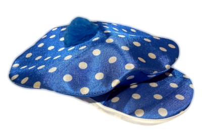 JUMBO BLUE CLOWN HAT Newsboy Cap Mario White Polka Dots Costume Pom Flat Derby