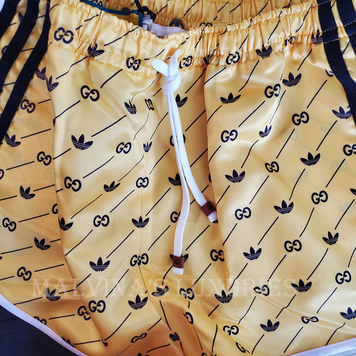 GUCCI SHORTS X ADIDAS TREFOIL INTERLOCKING GG LOGO YELLOW w GUCCI SHORTS X ADIDAS TREFOIL INTERLOCKING GG LOGO YELLOW w