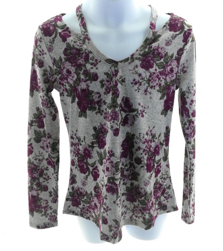 No Comment Girls Gray and Purple Floral Cold Shoulder Top Size X L 16 - Picture 10 of 12
