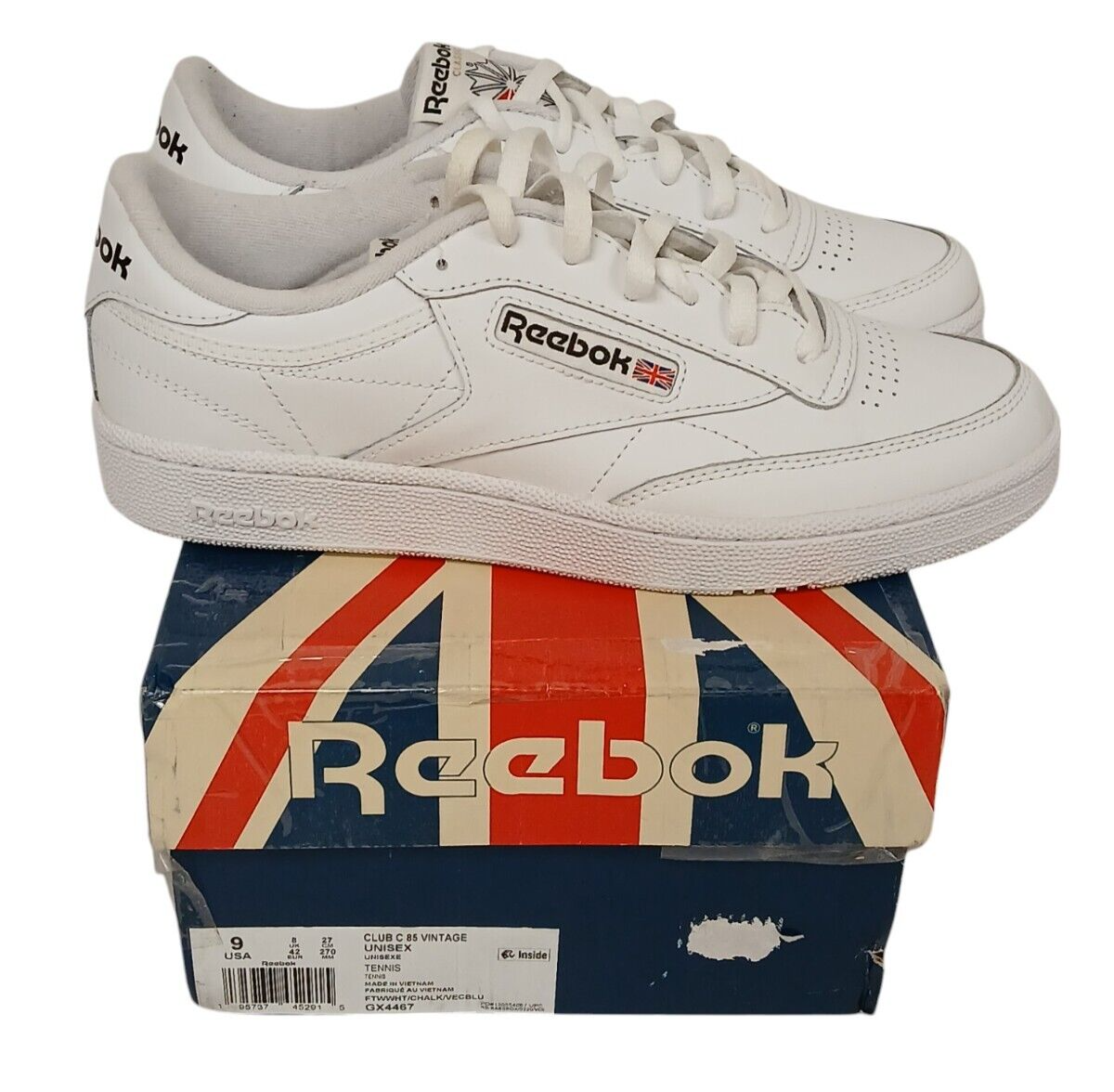 Reebok Club C 85 Vintage SIZE:9 White/Chalk Blue Tennis Sneaker