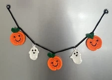 🎃👻NEW CUTE hand crochet Halloween bunting Ghost Pumpkin Sequins window Gift