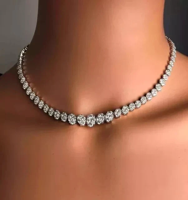 Collar de tenis para mujer de diamantes de corte redondo de 20 quilates enchapado en oro blanco de 14 k de 18" Foto 4 de 4