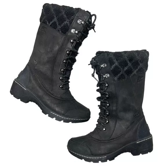 Sorel Women s Tall Whistler Black Leather Winter Boots Waterproof