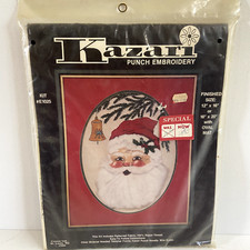 Vintage KAZARI Punch Embroidery Santa Christmas Kit E1025 12x16" Bell Holly