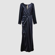 Aidan Mattox Womens Blue Ruched Long Sleeve Keyhole Slit Gown Dress Size 12