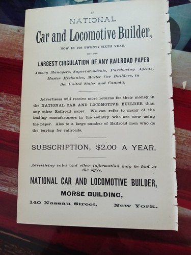 ☆1895 print ad NATIONAL CAR & LOCOMOTIVE BUILDER weekly railroad paper 