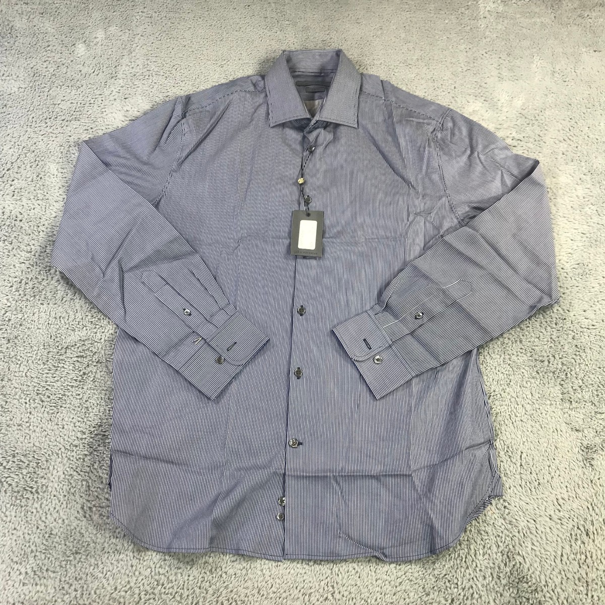 New John Varvatos Shirt Mens Large 16 Button Up Blue White Collar Dress  Slim Fit