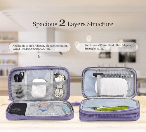 Electronic Organizer Travel Cable Accessories Bag Power Bank Cords Purple Color - Picture 6 of 7