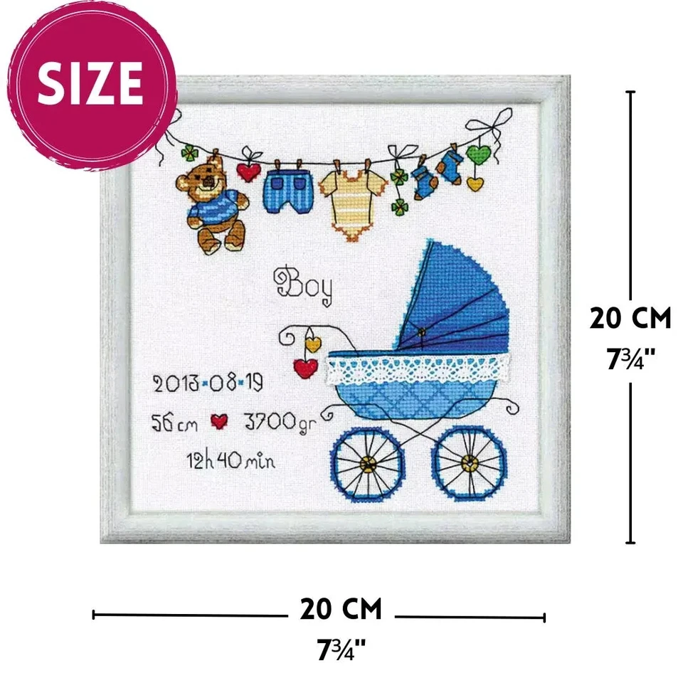 Kit de punto de cruz contado RIOLIS 1418 ¡Es un niño! Kit de bordado con cochecito Foto 2 de 4
