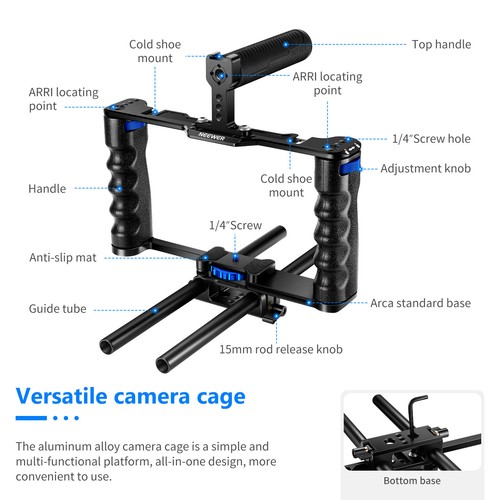 Neewer Upgraded Aluminum Alloy Camera Video Cage Film Making Kit, Black/Blue - Picture 2 of 8