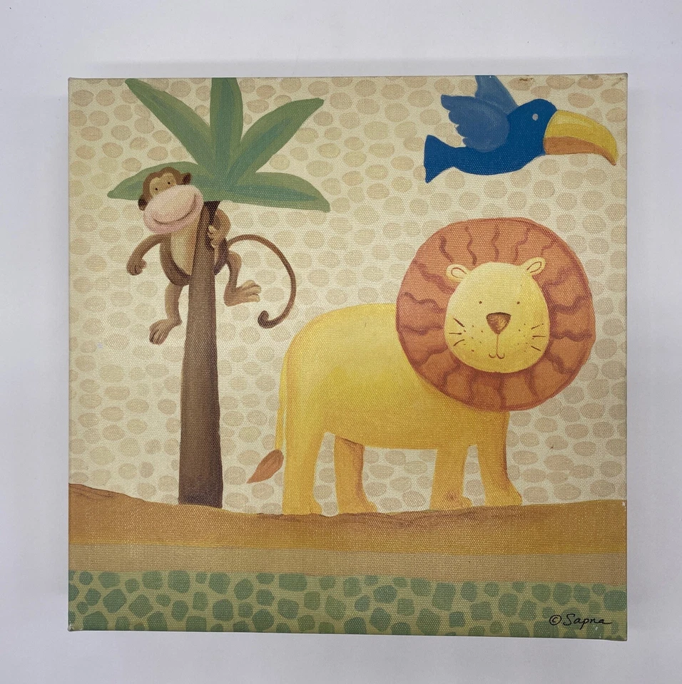 Juego de 3 impresiones en lienzo de animales Sapna mono león jirafa hipopótamo decoración de guardería Foto 3 de 4