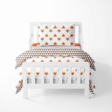 Bacati - Neutral Toddler Bedding/Sheet Set 100 Cotton Percale, Playful Fox Oran