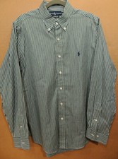 POLO RALPH LAUREN Dress button Shirt 16 x 34/35 custom fit green striped