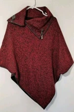 Women's Cape Ponch Burgundy & Black One Size Fits Most Dec Clasp Neck Cowl