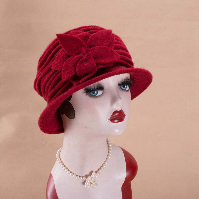 1268 Women\'s Winter Warm 100% Wool Beret Beanie Cloche Bucket Hat 1920s Women main image 3