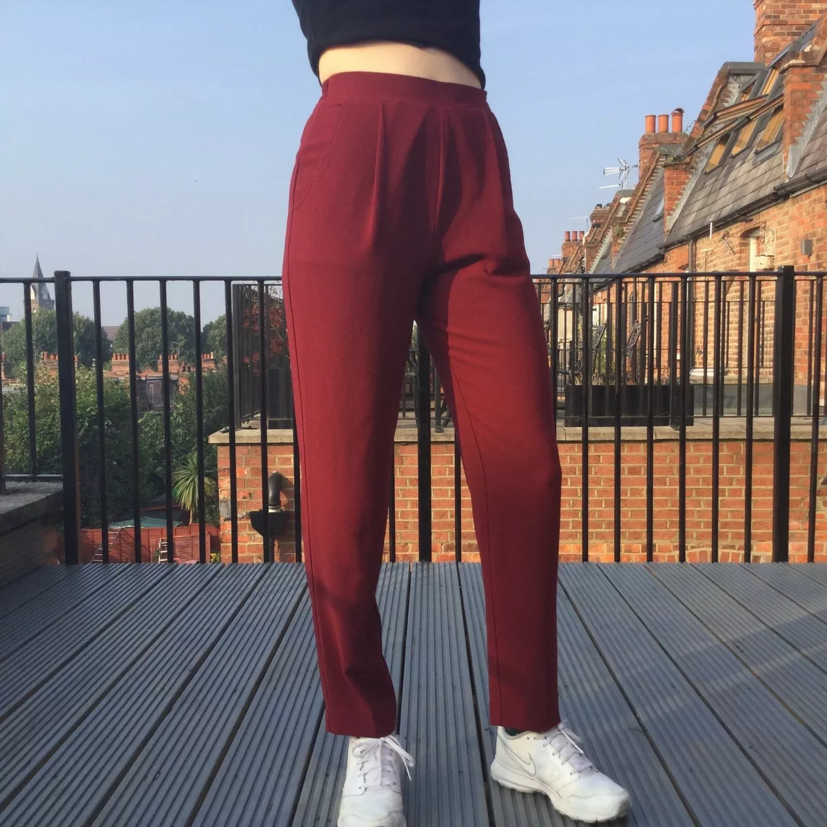 American Apparel Crepe Pants XS 6-8 Highwaisted Red Smart Casual Topshop  Tumblr