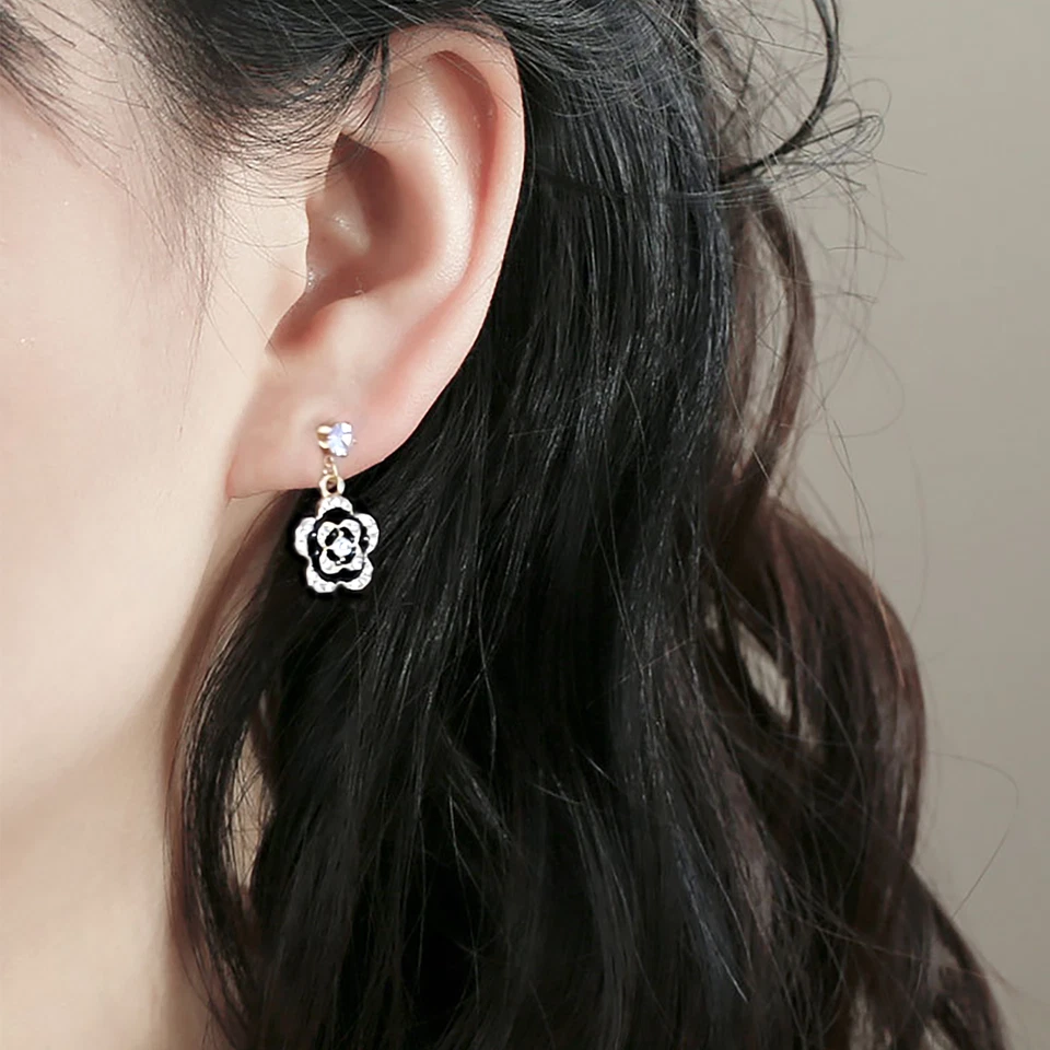 S925 серебряный post камелия подвеской серьги, роза подвеской серьги, цветок серьги - Изображение 4 из 4