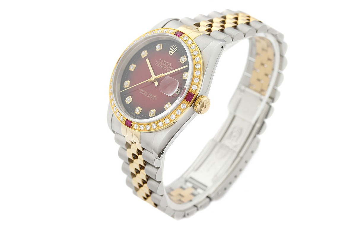 S★M★S ROLEX MENS DATEJUST 18KY-SS BLUE VIGNETTE DIAL DIAMOND BEZEL