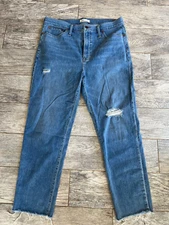 Madewell The Perfect Vintage Jean size 32 Distressed destroyed Stretch Fray