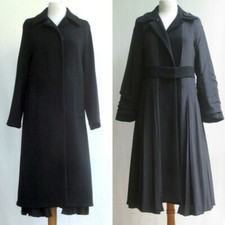 Prada Black Reversible Long Coat Pleated Silk Skirt Wool New Tags NWT 2390 38/4