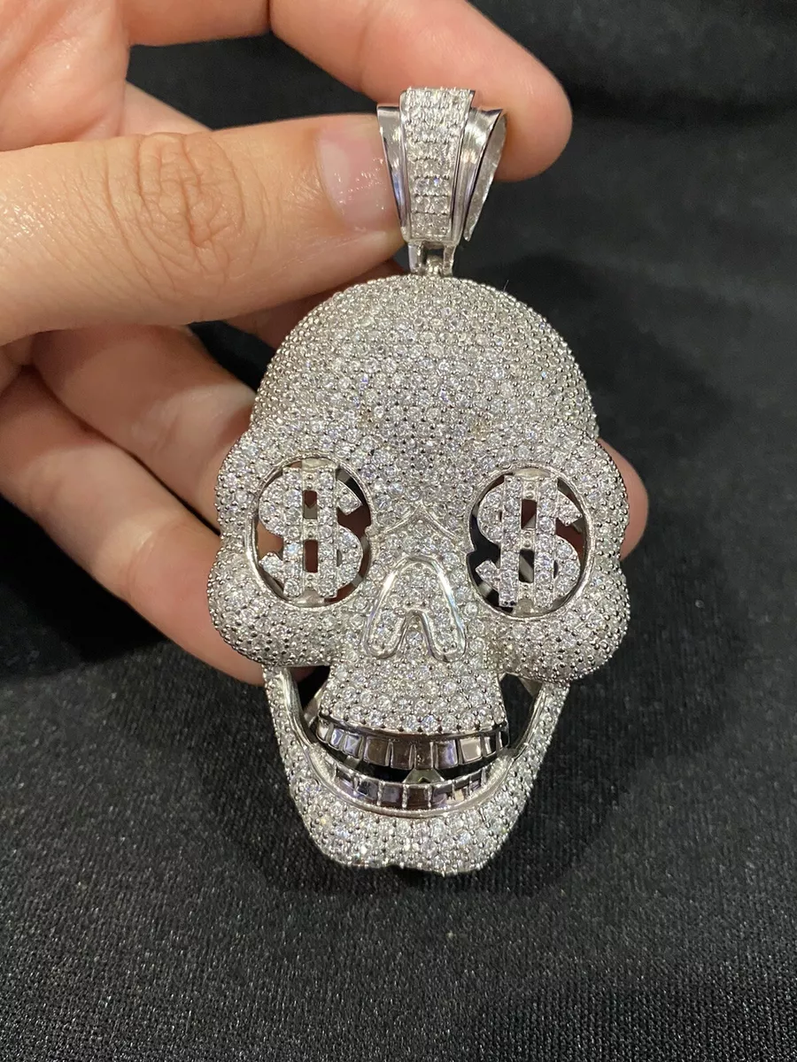 925 Sterling Silver Men s CZ BIG Hip Hop Dollar Money Skull