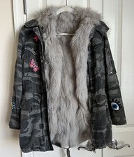 Jocelyn Camouflage Star Green Winter Jacket Fox Fur W/hood Small Excellent