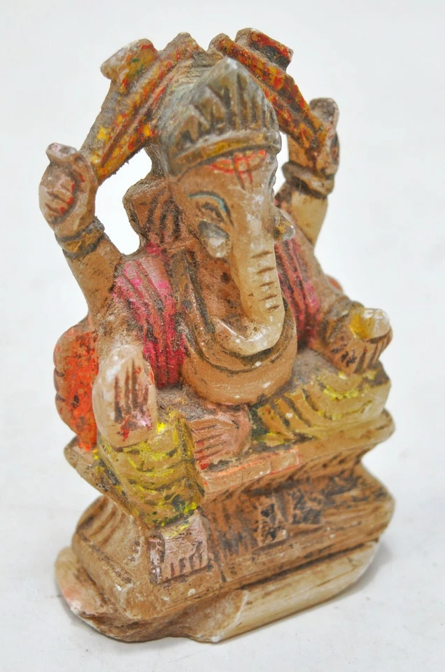 Antigua Estatuilla Ídolo Dios Ganesha Mármol Blanco Original Antigua Fina Tallada a Mano Foto 2 de 4