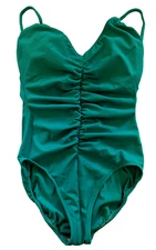 VTG  Gabar Bathing Suit One Piece Sz 14 Teal Ruched Front Made in USA NWT