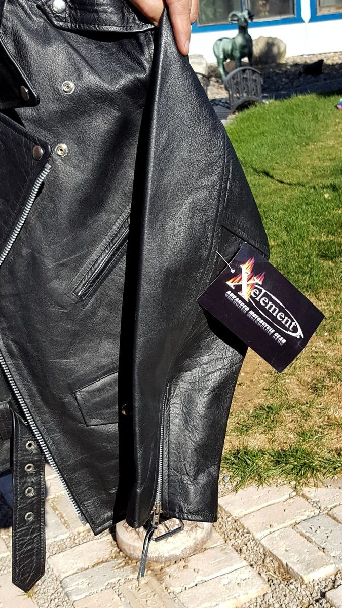 X ELEMENT Men/Woman Black Leather MOTORCYCLE Jacket EMBOSSED X ELEMENT Men/Woman Black Leather MOTORCYCLE Jacket EMBOSSED