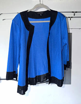Ming Wang Women's Colorblock Cardigan Sweater Blue/Black Round Neck XL