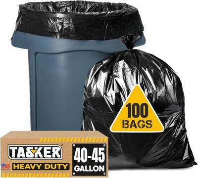 45 Gallon Trash Bags,(Value-Pack 100 Bags w/Ties) Extra Large Black Garbage Bags
