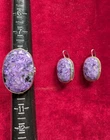 Stunning Vintage Sterling Silver Natural Siberian Charoite Ring 9 & Earrings Set