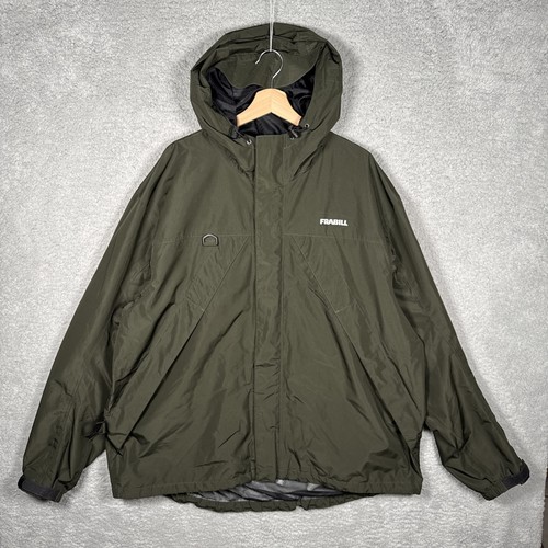Frabill Rain Jacket Mens XL Fishing Olive Green 3M Reflective Hooded Utility - Picture 1 of 14
