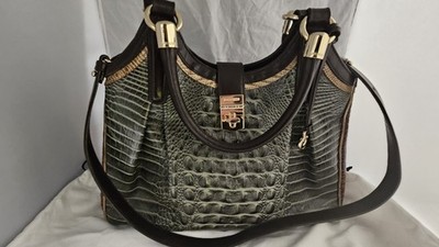 Brahmin Elisa Satchel Pecan Melbourne/Green croc embossed leather Shoulder bag