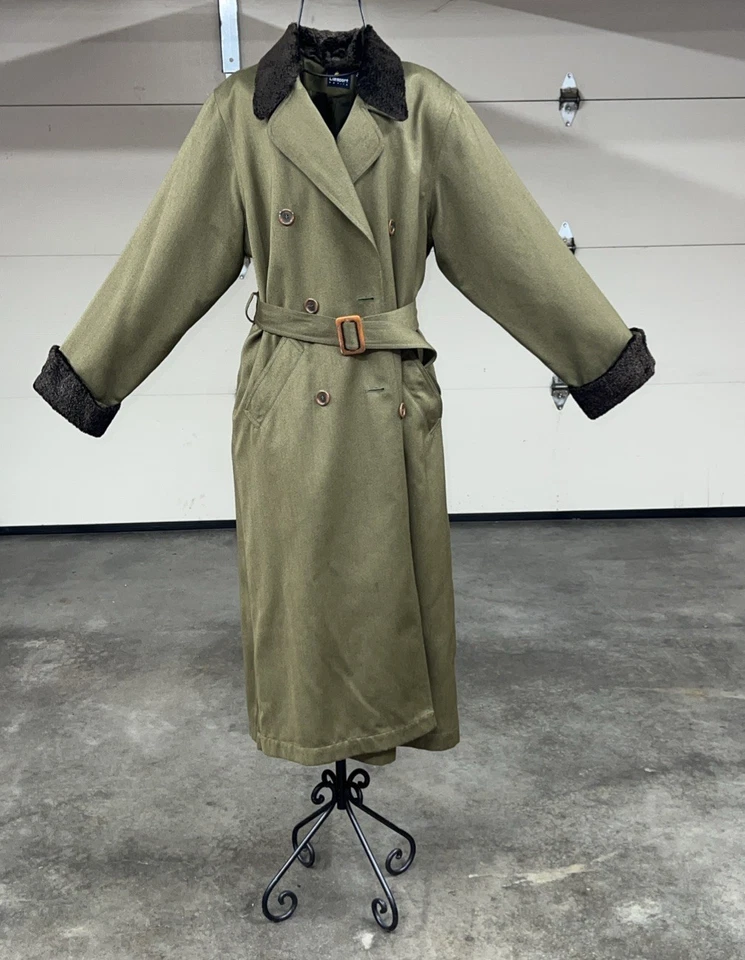 Maxi gabardina larga Liz Claiborne Lizsport lana peinada piel sintética para mujer PM