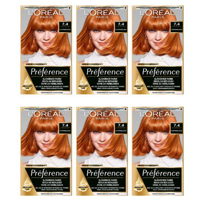 6 x 1 Stk. L'Oréal Préférence Permanente Haarfarbe Dublin Kupferrot - 7.4