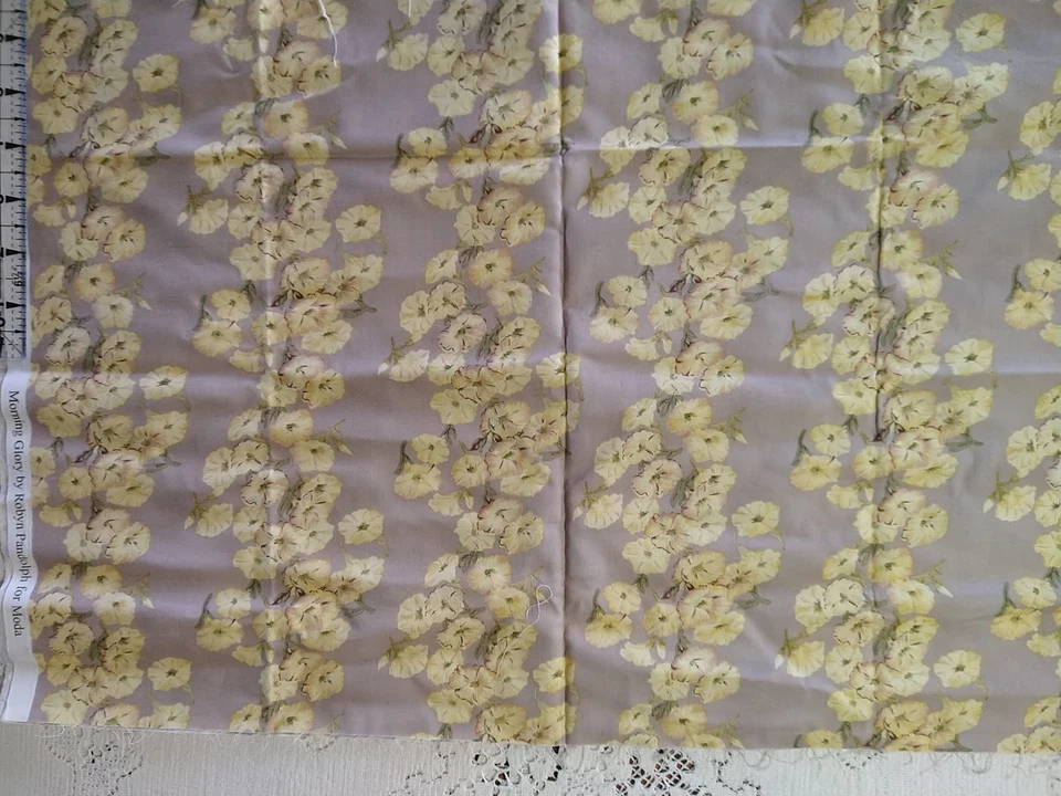 REMNANT Robyn Pandolph Morning Glory Moda Fabrics OOP Lavender Stripe 14 x 22" - Image 2 of 3