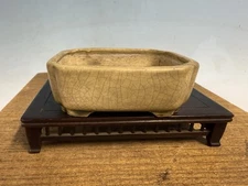 Cream Glazed Shohin Size Tokoname Bonsai Tree Pot Ikkou 4 1/16” Great Patina Old
