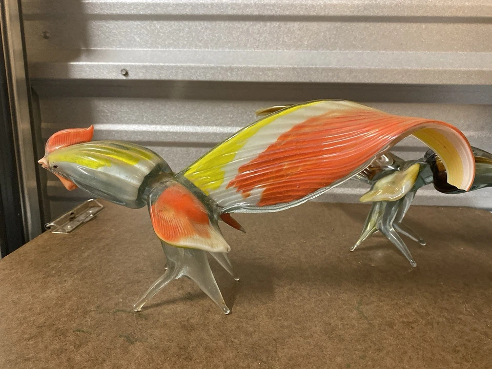 Lot 2 VTG Colorful Rooster Hand Blown Art Glass Figure Murano Style CHIPPED READ - Image 4 of 4