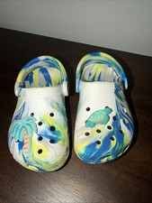 Unisex Tie Dye Crocs Toddler Youth Sz C7 Blue Green Marble Swirl Clogs Kid Shoes
